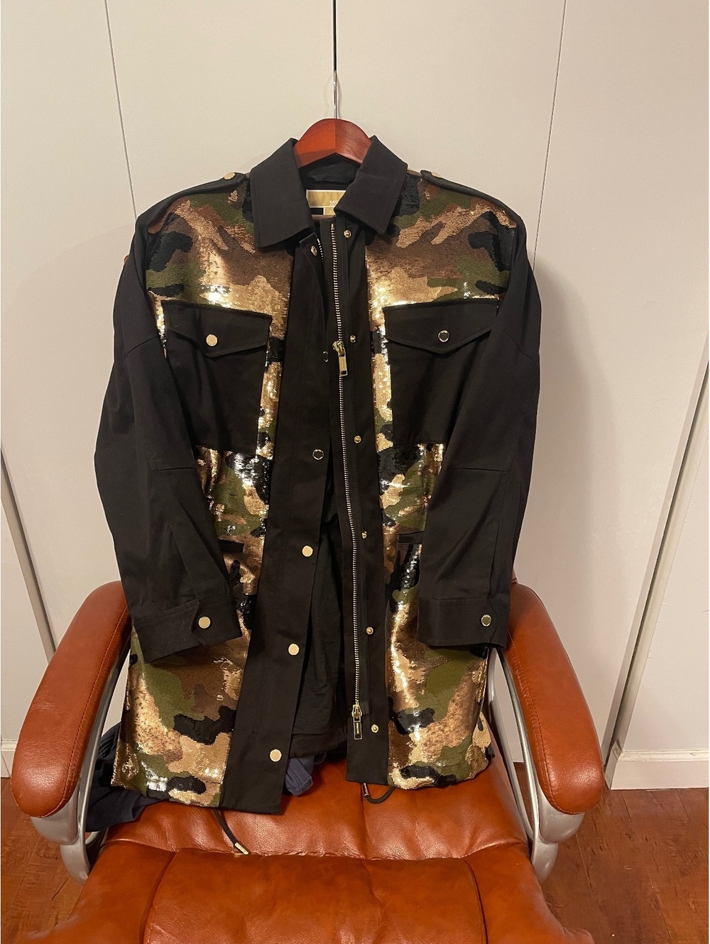 Michael Kors Women's Camouflage Sequin Military Jacket Size M